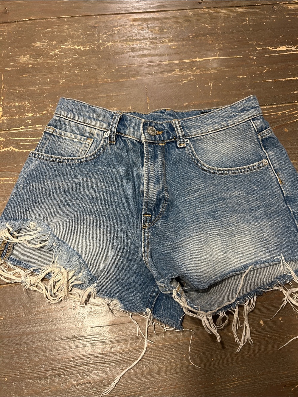AllSaints Washed Blue Distressed Denim Shorts